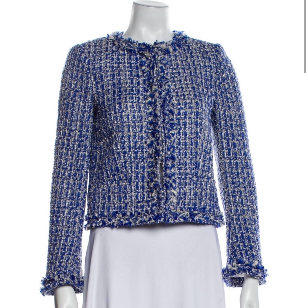 Alice + Olivia Blue Tweed Blazer